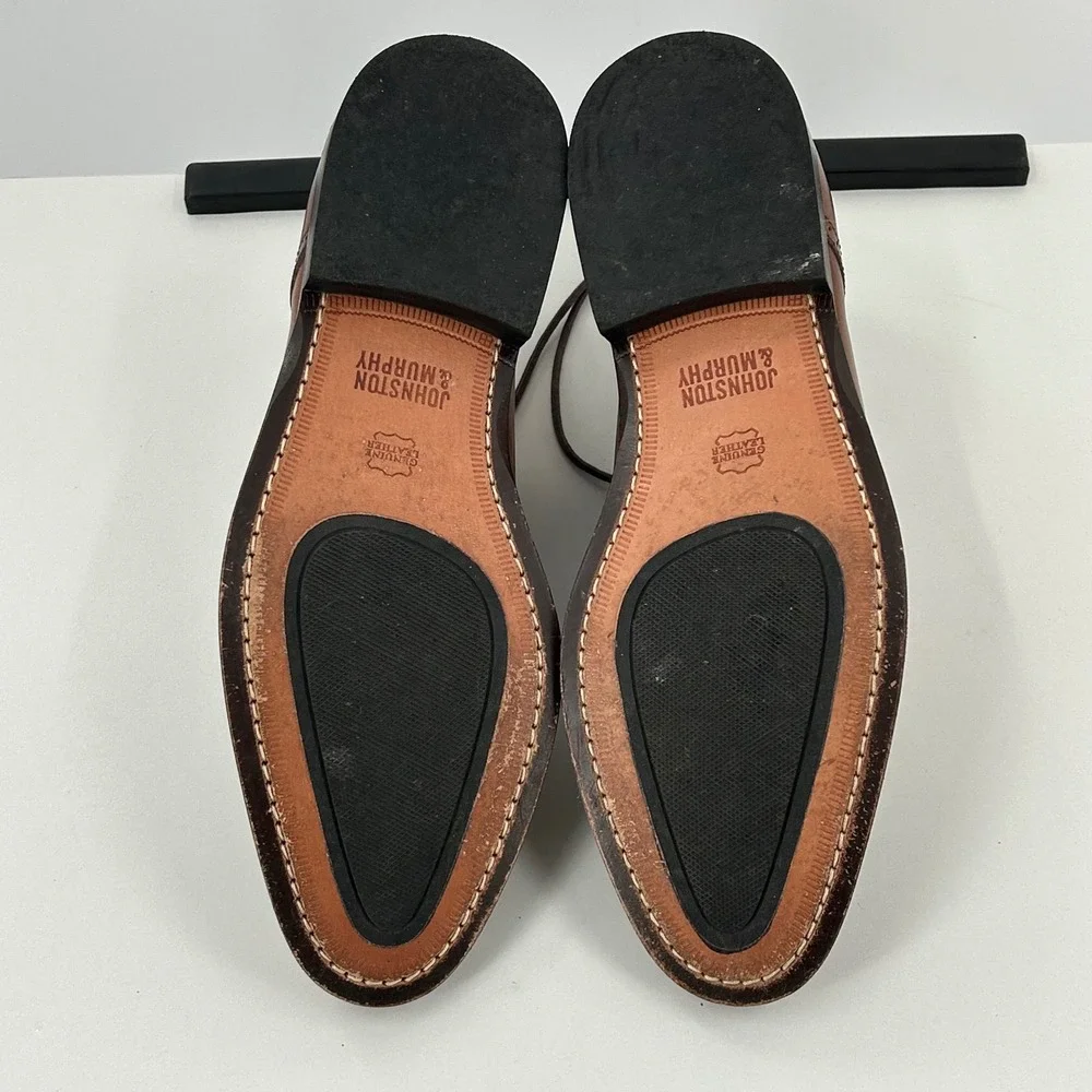 Johnston & Murphy Mens Brown Leather Derby Dress Shoes Lace Up Brogue Detail - Picture 8 of 10